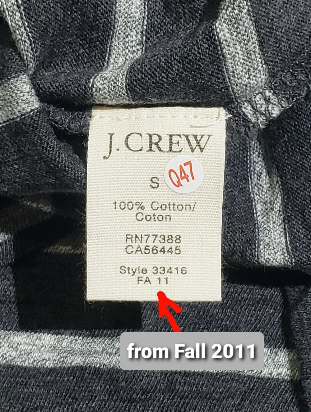 J Crew Mens Jaspe Field Knit Striped Tee Shirt SMALL Charcoal Gray NWT Deadstock